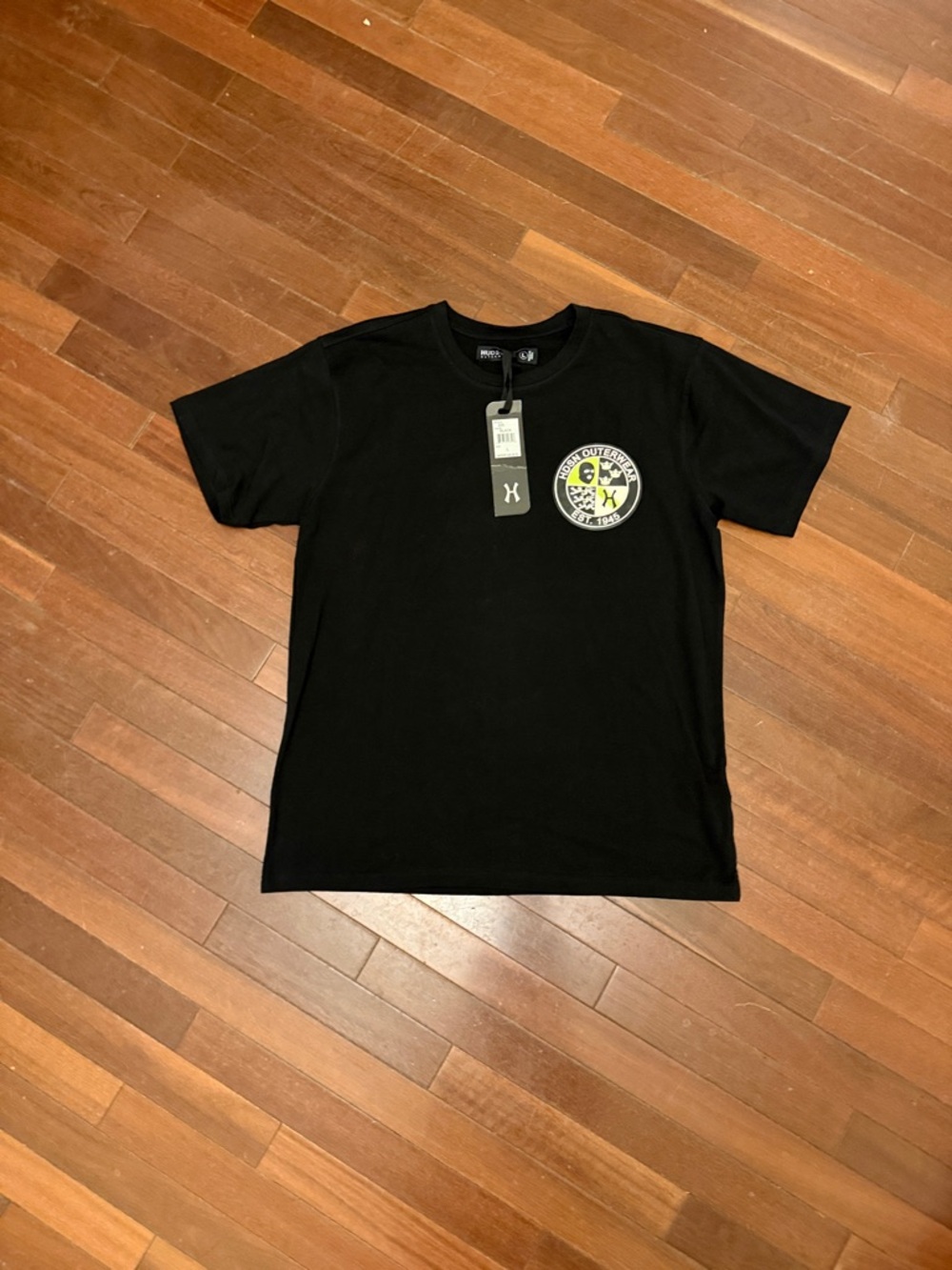 Hudson Jeans Black Short Sleeve Crew Tee with Chest Emblem